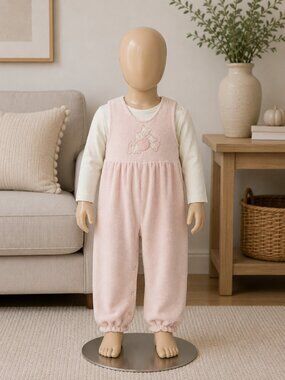 Vintage Cuddle Bear  Pink Knit Overalls white Sweater Girls 24 Months 1980s nwot